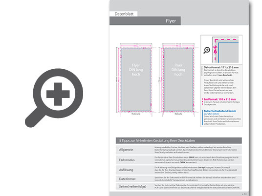 Product Bild multiloft-flyer_din_lang_hoch_(10_5_cm_x_21_0_cm)_beidseitig_folienkaschiert_matt_und_beidseitiger_hei__folienpr__gung_silber__4_4_farbig_(beidseitiger_druck)
