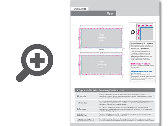 Product Bild multiloft-flyer_din_lang_quer_(21_0_cm_x_9_9_cm)_einseitig_folienkaschiert_gl__nzend_und_einseitiger_hei__folienpr__gung_silber__4_4_farbig_(beidseitiger_druck)