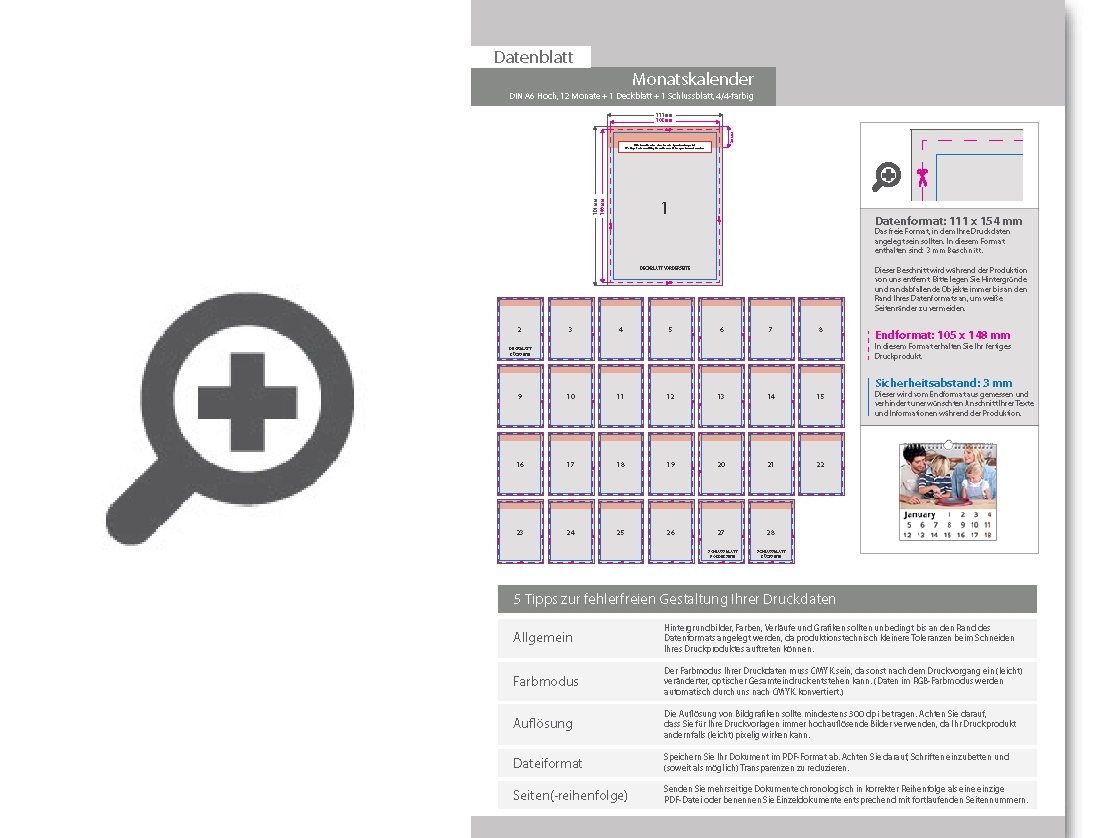 Product Bild monatskalender_14_blatt_(12_monate_+_1_deckblatt_+_1_schlussblatt)__beidseitig_bedruckt_4_4_farbig__din_a6_hoch_(105_x_148_mm)